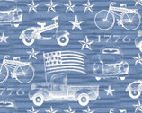 American Spirit - Vehicles Blue by Beth Albert from 3 Wishes Fabric