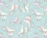 Unicorn Sparkle GLITTER - Prancing Unicorns Turquoise from 3 Wishes Fabric