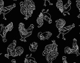 Farm Raised - Rooster Linework Outline Black by Gail Green from Henry Glass Fabric