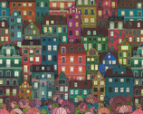 Happy Place - Buildings Night PANEL 24 Inches by Vanessa Lillrose and Linda Fitch from Robert Kaufman Fabric