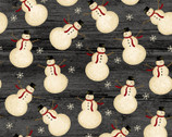 Rustic Village Christmas - Festive Snowman Charcoal Grey from Benartex Fabrics