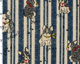 Dogs Stripe Linen Canvas Blue from Kokka Fabric
