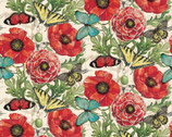 Poppies and Papillions - Poppies with Butterflies Cream by Tom Coffey from Springs Creative Fabric