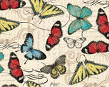 Poppies and Papillions - Butterflies Allover Cream by Tom Coffey from Springs Creative Fabric