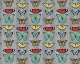 Poppies and Papillions - Butterfly Rows Grey by Tom Coffey from Springs Creative Fabric