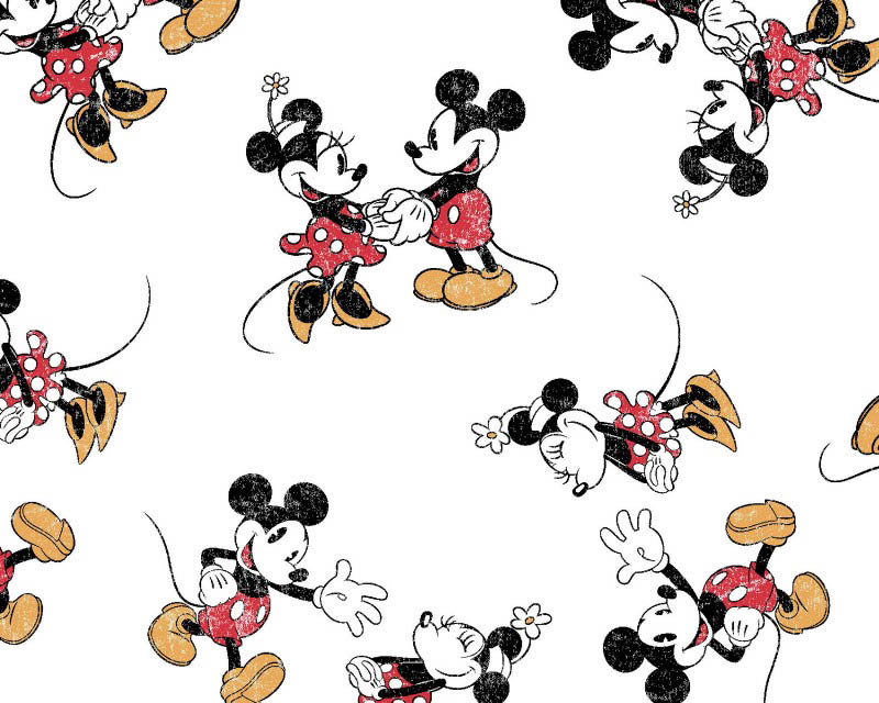 Mickey and Minnie Mouse - Vintage Scattered White by Disney from