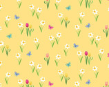 Spring - Meadow Flower Butterfly Yellow from Makower UK  Fabric