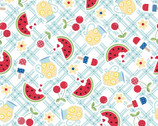 Red White and Bloom - Picnic Table Food Aqua from Maywood Studio Fabric