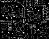 Feed The Bees - Bumble Seeds Words Black from 3 Wishes Fabric