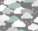 Small and Mighty FLANNEL - Clouds and Stars Grey from 3 Wishes Fabric