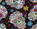 Calaveras - Skulls and Zombies Floral Black from David Textiles Fabrics