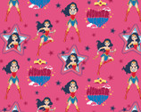 Young DC - Wonder Woman Jr Take a Stand Star Magenta from Camelot Fabrics