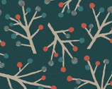 Scandinavian Woods OXFORD - Berry Branches Trees Dark Teal from Cosmo Fabric