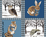 Woodland Winter - Bundled Up Animals PANEL 24 Inches Blue by Two Can Art from Andover Fabrics