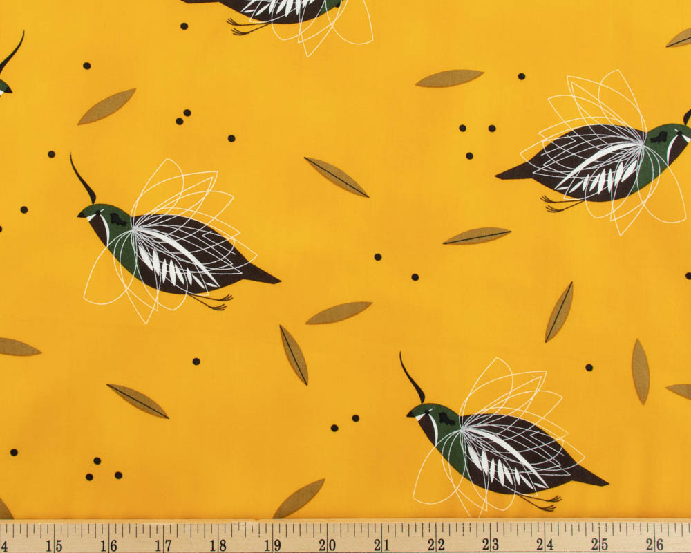 Western Birds Poplin - Mountain Quail by Charley Harper from Birch Fabrics