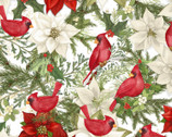 Christmas - Cardinal Birds Poinsettia from Springs Creative Fabric
