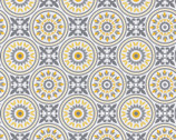 Emma and Mila - Mosaic Gray Yellow on White from Camelot Fabrics