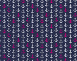 Emma and Mila - Anchors Away White Pink on Navy Blue from Camelot Fabrics