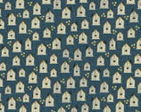 Garden Happy - Birdhouses Blue by Painted Sky Studio from Benartex Fabrics