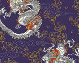 Traditional Japanese Style DOBBY - Dragons Floral Royal Purple from Cosmo Fabric