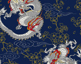 Traditional Japanese Style DOBBY - Dragons Floral Blue from Cosmo Fabric