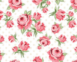 Dots and Posies - Prize Roses Dots White from Poppie Cotton Fabric