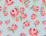Dots and Posies - Prize Roses Dots Blue from Poppie Cotton Fabric