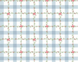 Dots and Posies - Cross Cross Checkered Floral Vine Blue from Poppie Cotton Fabric