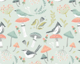 Woodland Songbirds - Songbird Mushroom Floral Light Blue by Sheri McCulley from Poppie Cotton Fabric
