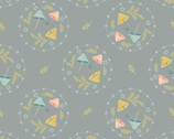 Woodland Songbirds - Mushroom Toss Grey by Sheri McCulley from Poppie Cotton Fabric
