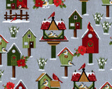Frozen in Time - Bird Houses Gray by Jan Mott from Henry Glass Fabric