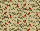 Frozen in Time - Cardinal Bird Cream Tan by Jan Mott from Henry Glass Fabric