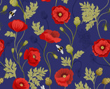 Poppies - Poppy and Bee Blue from Lewis and Irene Fabric
