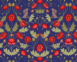 Poppies - Poppy and Hare Blue from Lewis and Irene Fabric