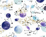 Magical Galaxy - Constellations White Metallic from 3 Wishes Fabric