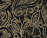 Glad Tidings Metallic - Elegant Paisley Black from Maywood Studio Fabric