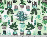 Wishwell Patio - Potted Plants Sprout Green by Vanessa Lillrose and Linda Fitch from Robert Kaufman Fabrics