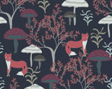 Magical Night - The Thicket Winter Night Fox Mushrooms from RJR Fabrics