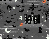 Castle Spooky GLOW in the DARK - Castles Grey from Lewis and Irene Fabric