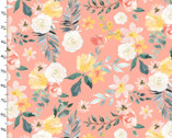Everyday is Caturday - Flowers Toss Coral Pink from 3 Wishes Fabric