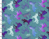 Starlight GLITTER - Unicorn Turquoise from 3 Wishes Fabric