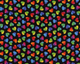 Hearts and Dots - Large Hearts Ombre Rainbow Black from Timeless Treasures Fabric