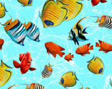 Reef Life - Small Fish Tossed Blue by Lorenzo Tempesta from Studio E Fabrics