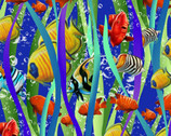 Reef Life - Fish and Seaweed Navy Blue by Lorenzo Tempesta from Studio E Fabrics