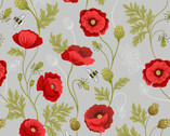 Poppies - Poppy and Bee Light Grey from Lewis and Irene Fabric
