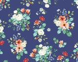 Bloom Wildly - Bouquet Flowers Navy Blue by Heatherlee Chan from Clothworks Fabric