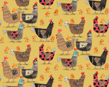 On the Farm - Hen and Chicks Yellow by Terry Runyan from Contempo Fabric