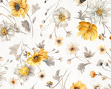 Fields of Gold - Large Floral Allover White Gold by Lisa Audit from Wilmington Prints Fabric