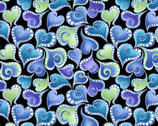 Cat-I-Tude Singing the Blues - Swirling Hearts Pearlescent by Ann Lauer from Benartex Fabrics