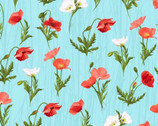 Positively Poppies - Meadow Aqua by Diane Neukirch from Clothworks Fabric